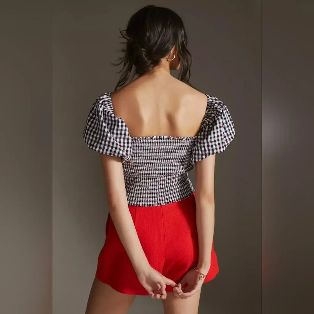 Dolan Left Coast Gingham Puff-Sleeve Shirt L